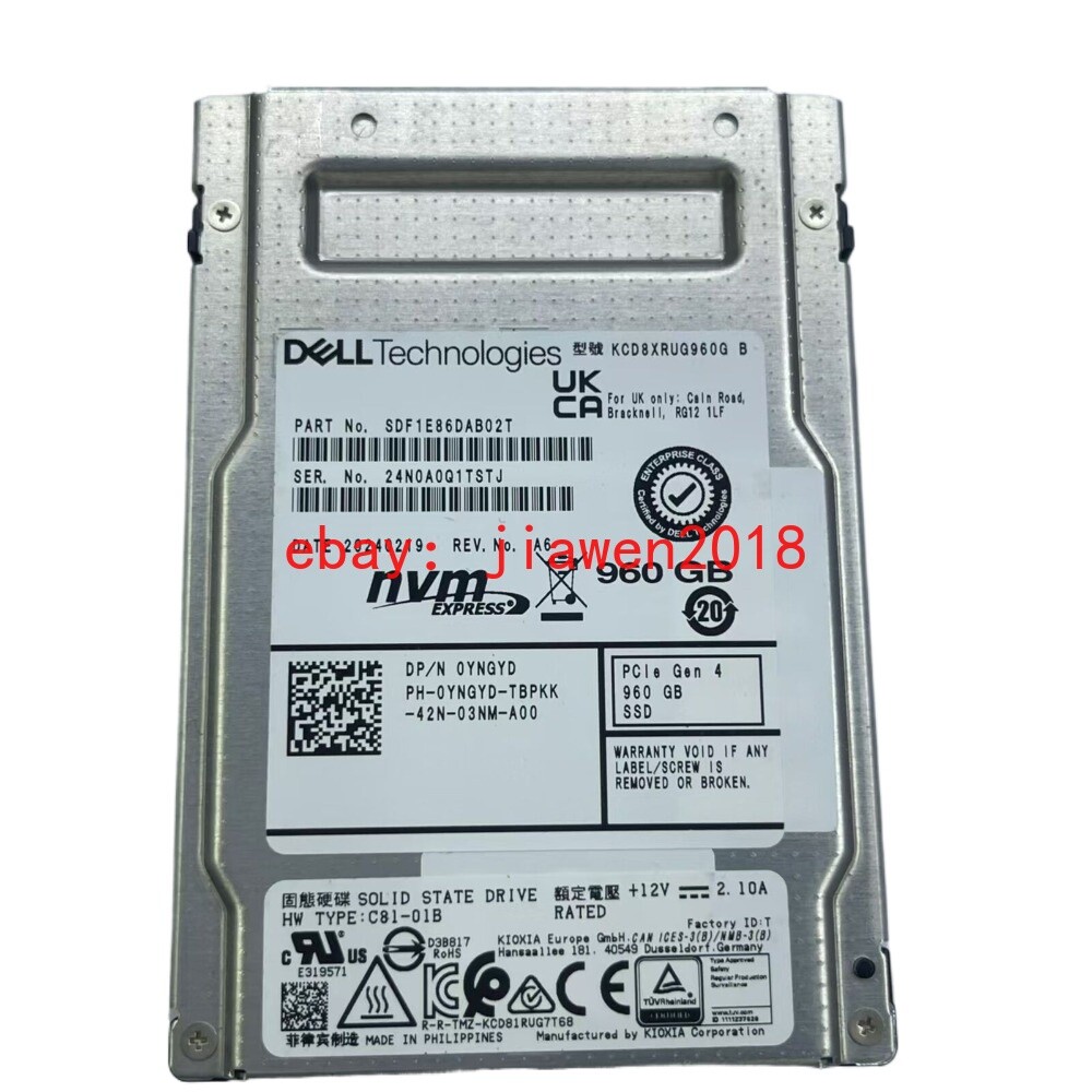 KIOXIA CD8 960GB SSD DELL YNGYD NVME U.2 2.5" PCIE Gen4 KCD8XRUG960G 
