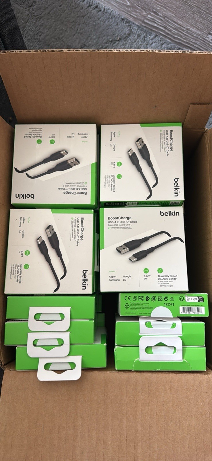 Wholesale Lot of 90 Belkin BoostCharge USB-A to USB-C 6.6ft 2M Cables Black New
