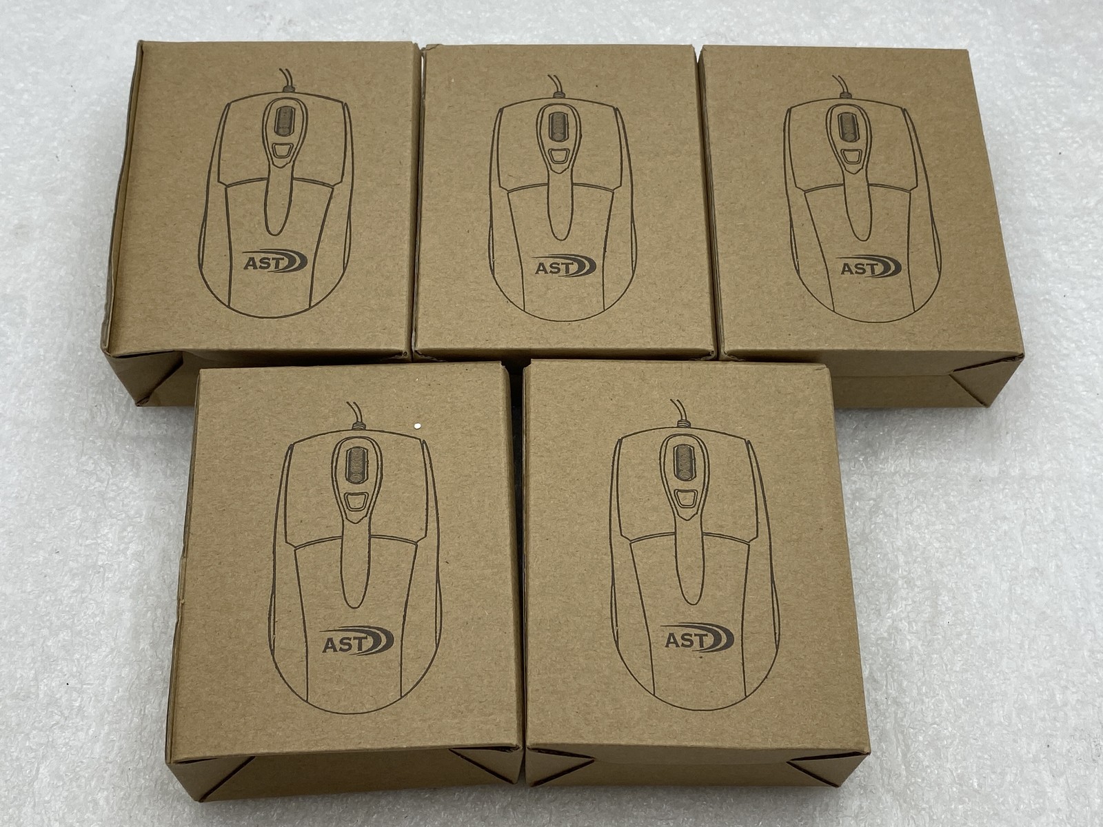 NEW Lot of 5 AST Wired 3D Optical Mouse Black USB - 