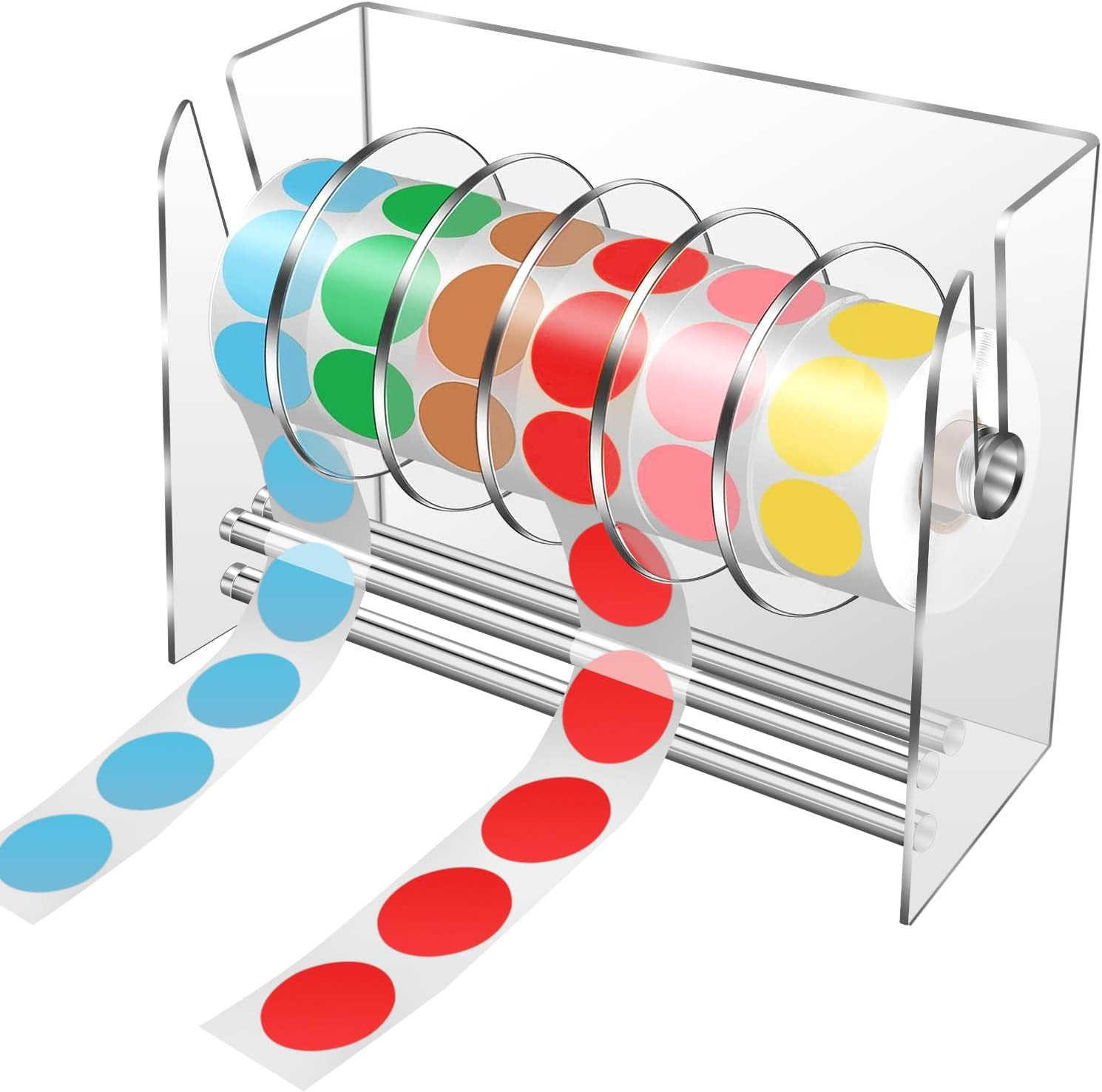 Label Dispenser, Adjustable Sticker Roll Holder, 6 Disks Acrylic Organizer
