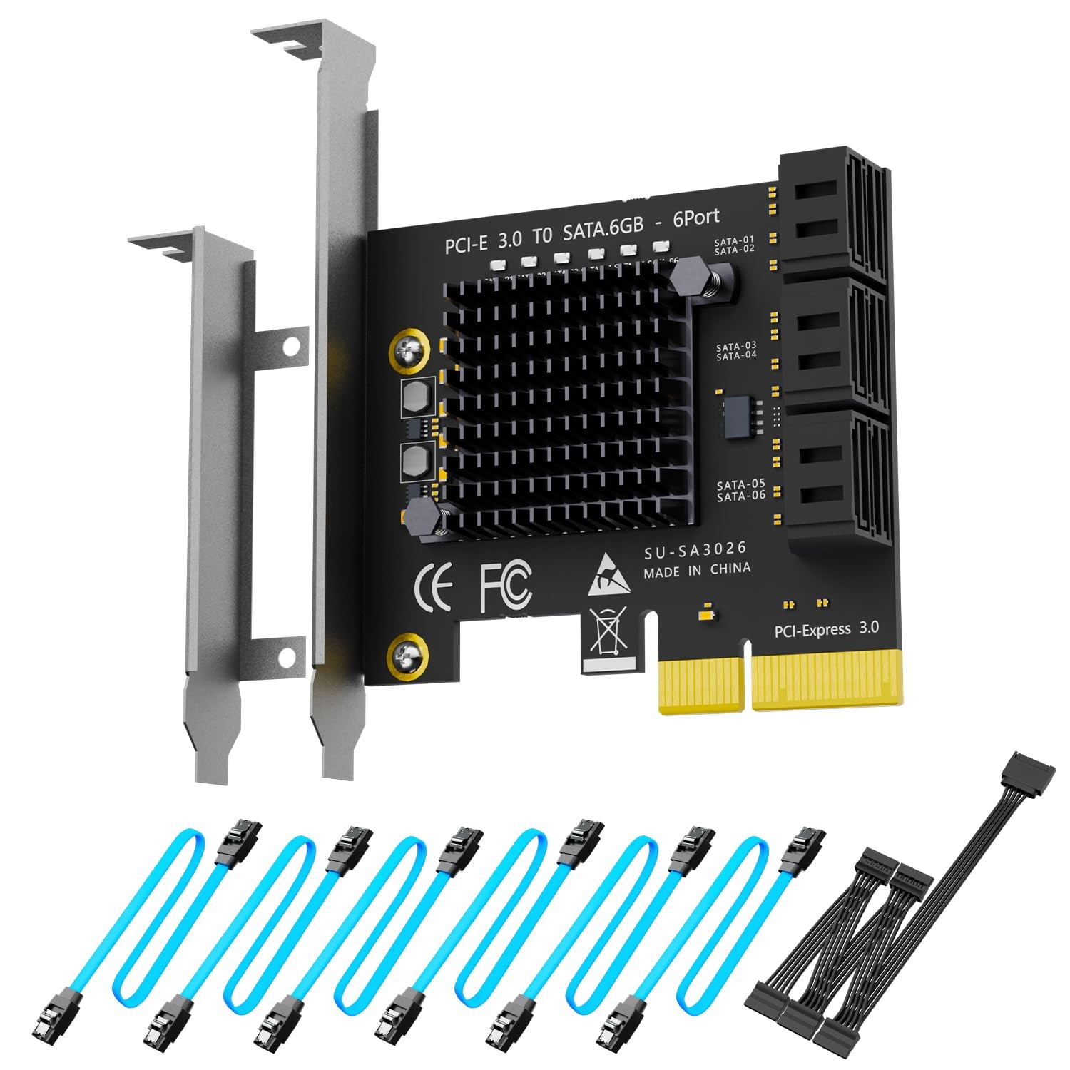 GLOTRENDS SA3026-C 6-Port PCIe X4 SATA Expansion Card 6-port, PCIE 3.0 X2