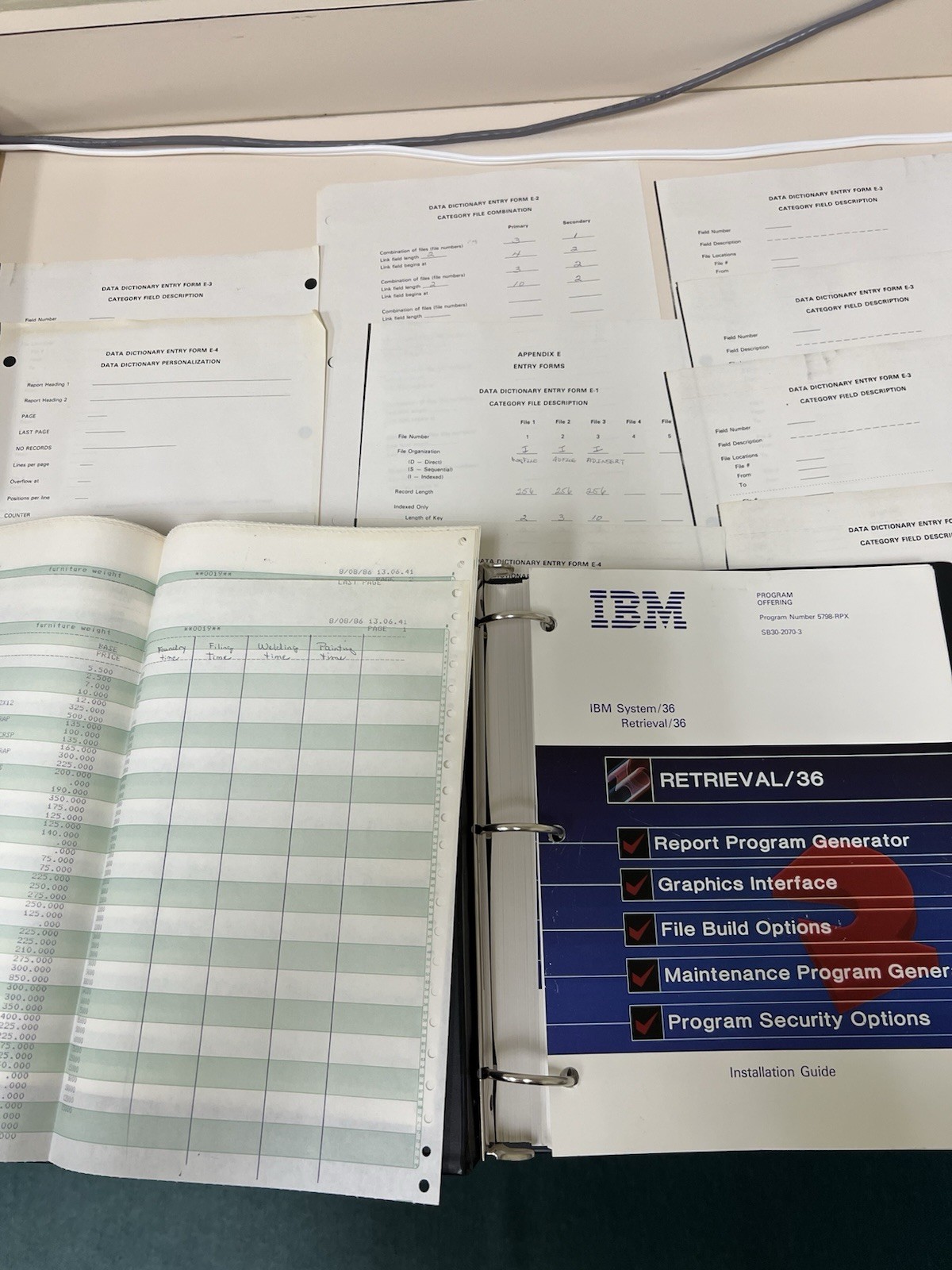 IBM System/36 Retrieval/36 Manual Binder + Original Data Printouts Vintage