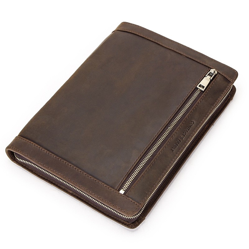 Crazy Horse Leather Folio Case for iPad Pro 10.5 Inch Pencil Holder Zipper Bag