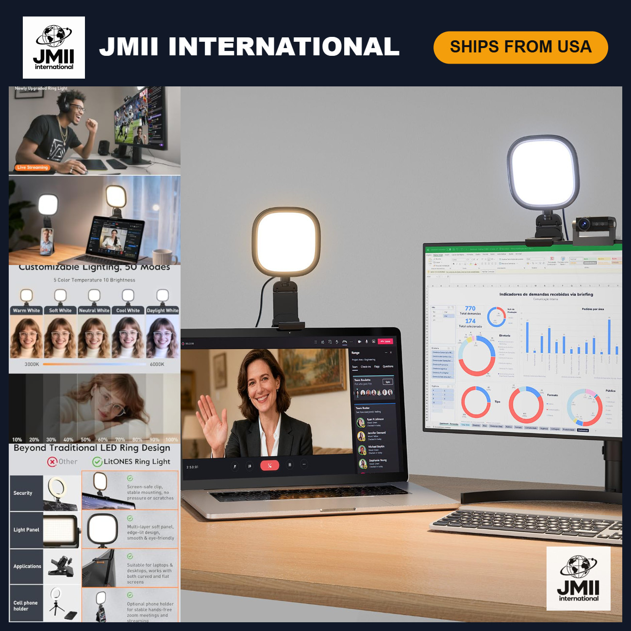 Adjustable Ring Light for Laptop & Monitor - Eye-Caring Diffused LED Desk Light