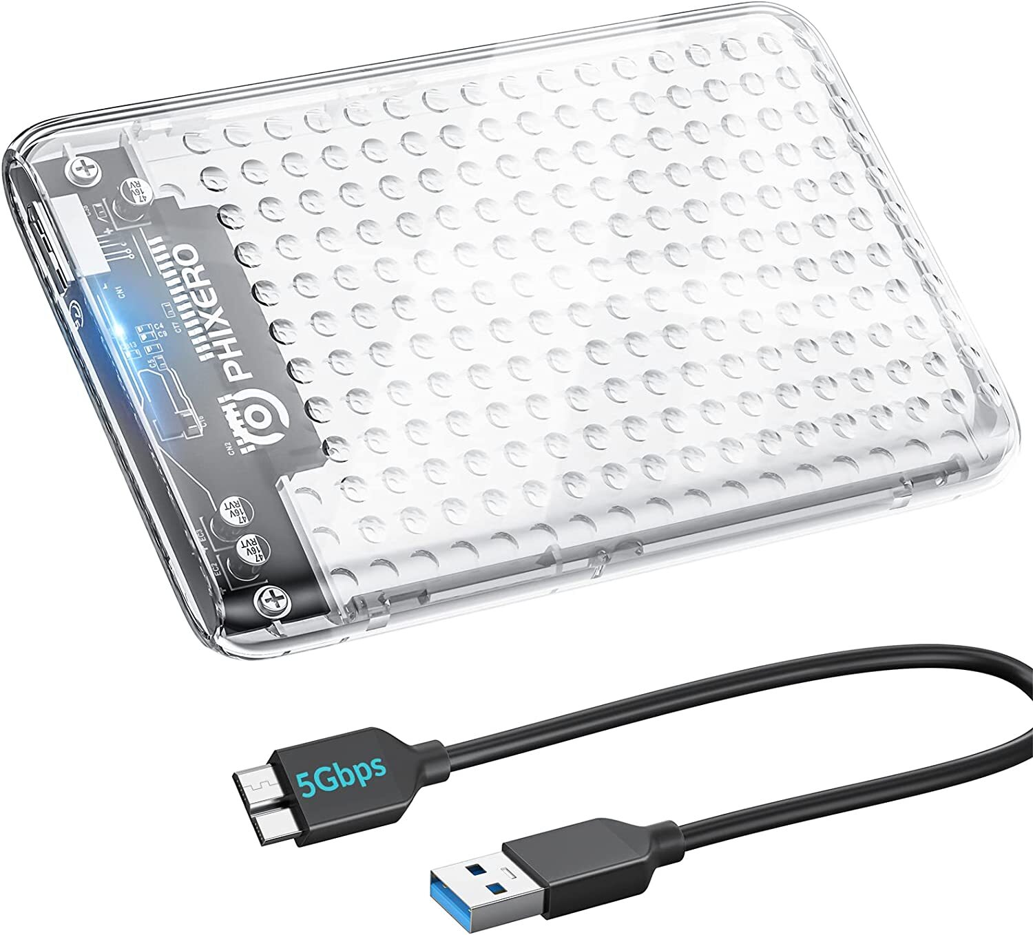 PHIXERO 2.5 Inch USB 3.0 Type C SATA III Hard Drive HDD/SSD Enclosure Case