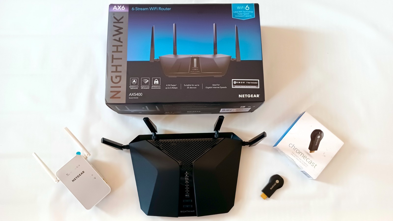 NETGEAR Nighthawk AX5400, Netgear AC1200 EX6150v2 & Google ChromeCast, H2G2-42