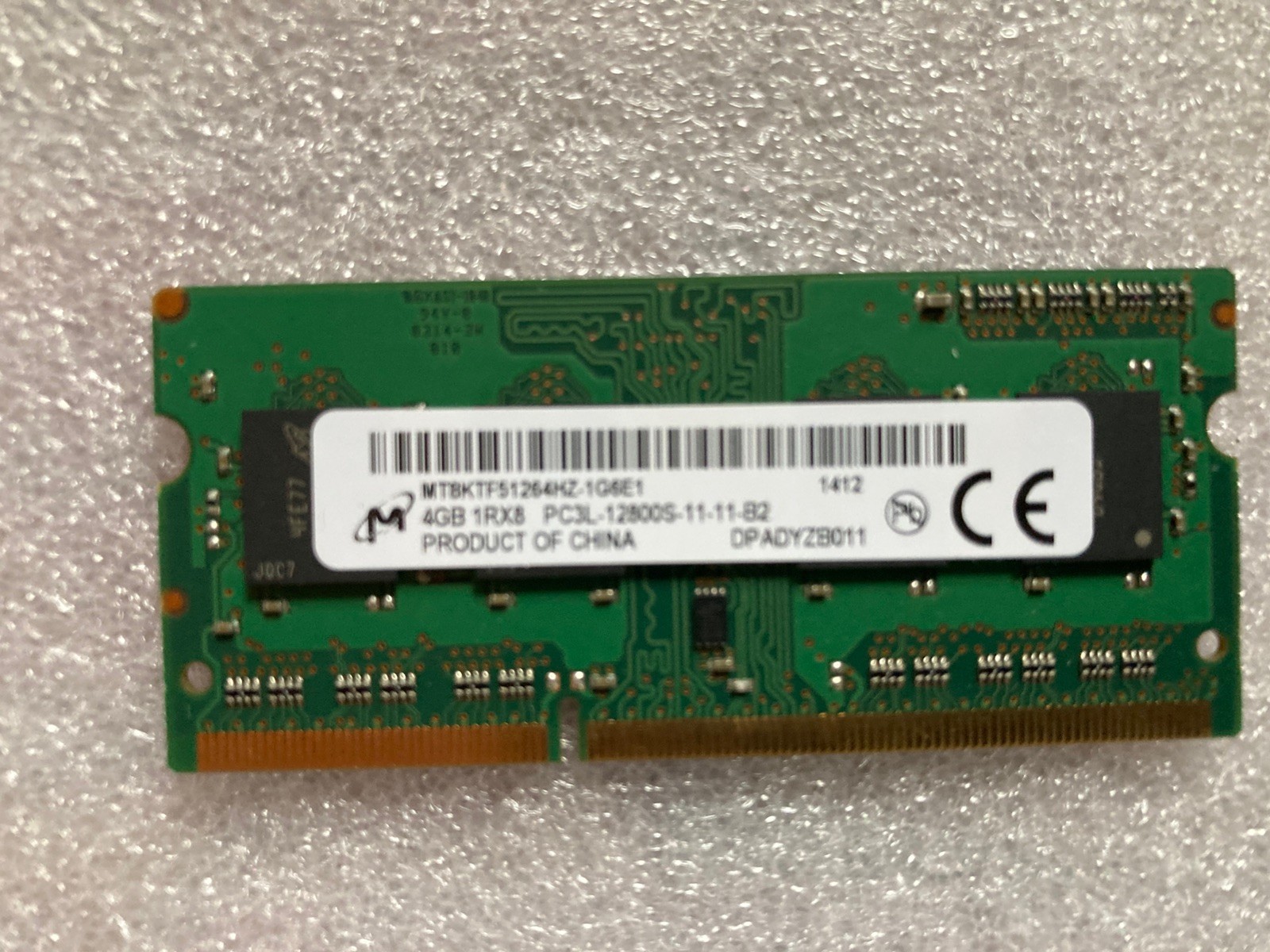 MT8KTF51264HZ-1G6E1 OEM MICRON LAPTOP MEMORY 4GB 1Rx8 PC3L-12800S-11-11-B2(CA68)