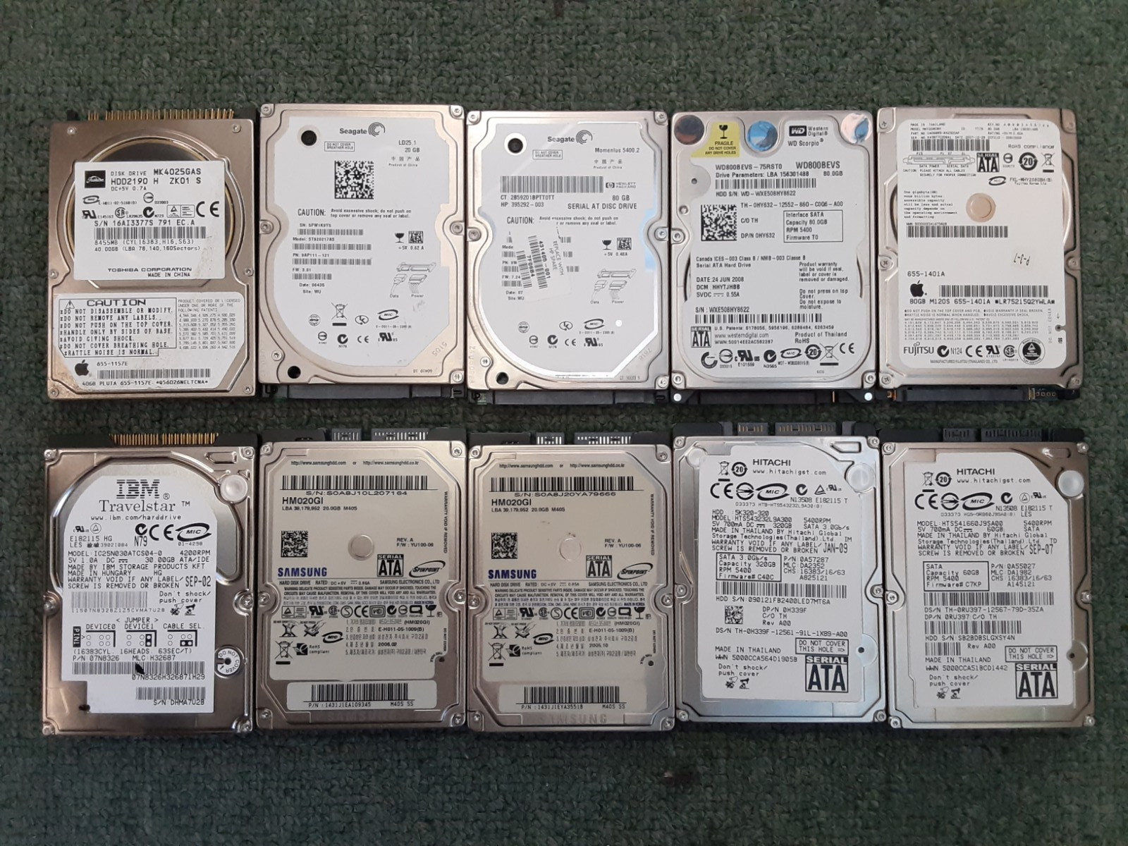 MIXED LOT OF 10 LAPTOP INTERNAL HDD'S HARD DRIVES 2.5" AS-IS
