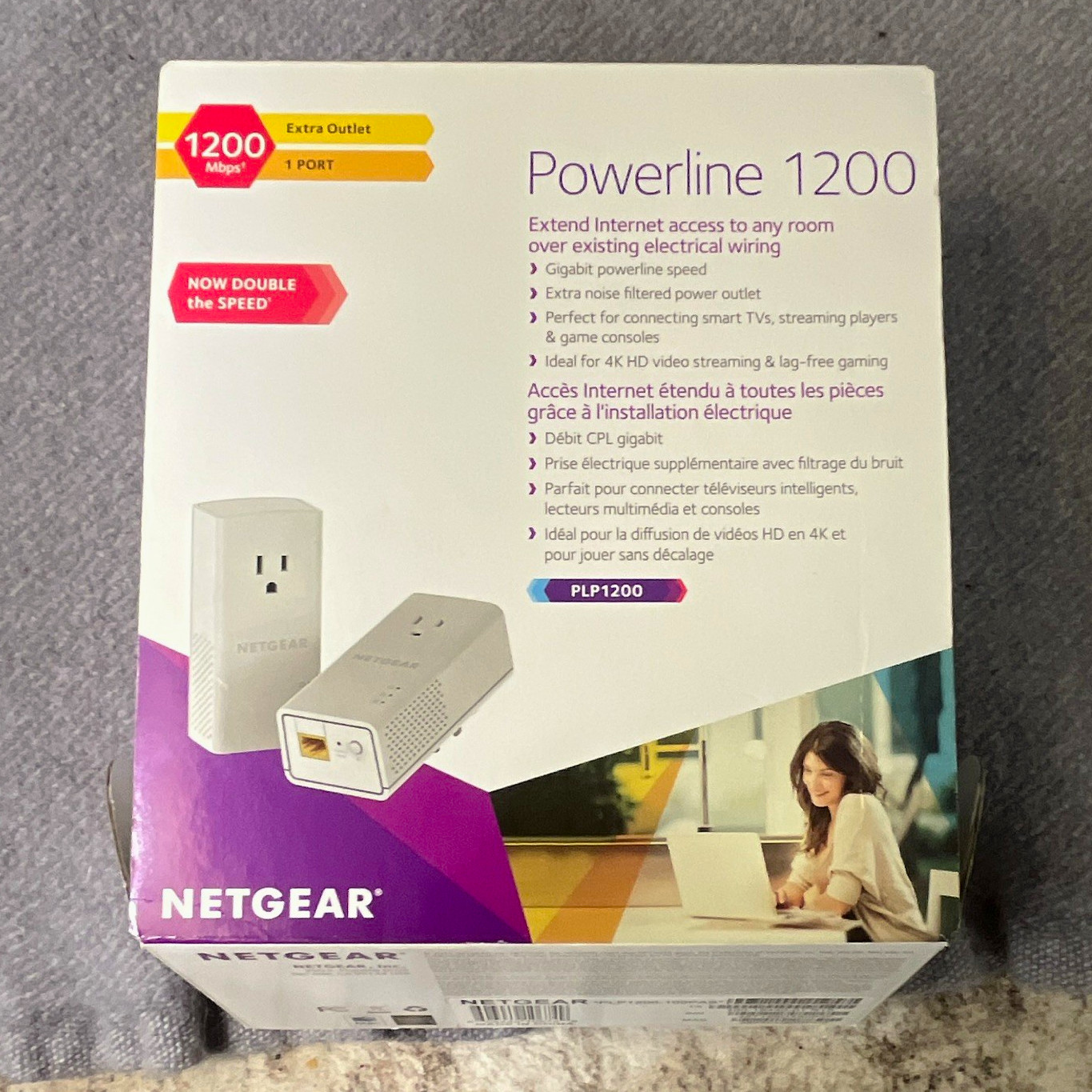 NETGEAR Powerline 1200 PLP1200 Gigabit Ethernet Adapter Kit Extra Outlet