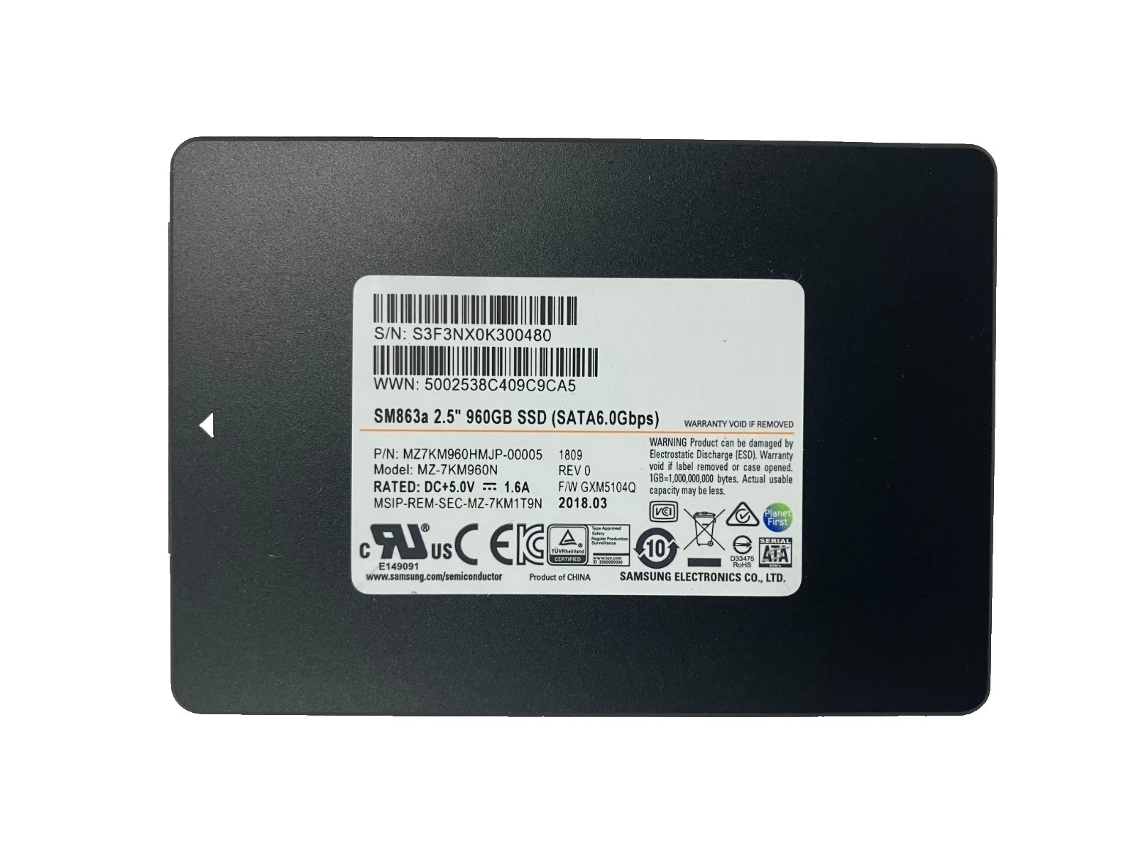 SAMSUNG MZ-7KM960N 960GB SATA 6Gb/s 2.5" MZ7KM960HMJP-00005 512 b/s SSD