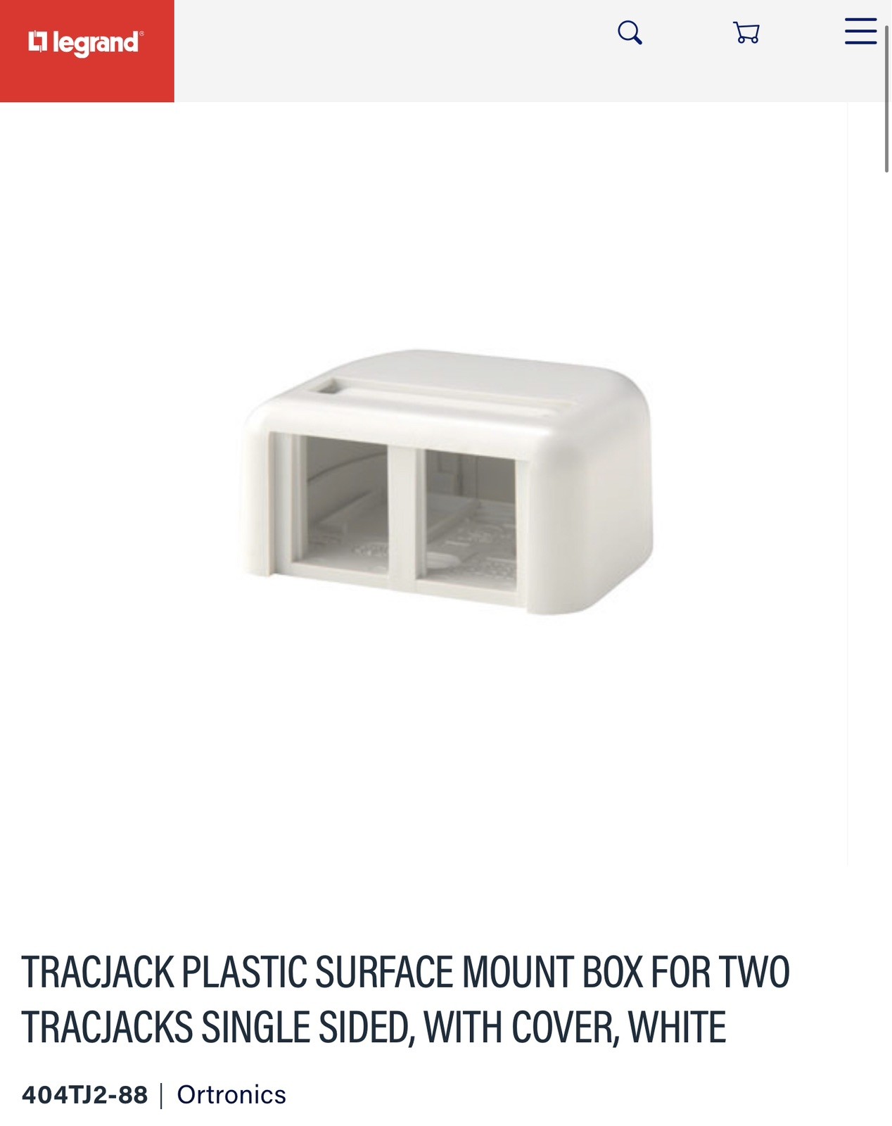 Legrand Ortronics White SURFACE MOUNT BOX  TRACJACK OR-404TJ2-88