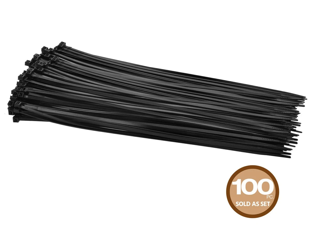 Monoprice Cable Tie 14in 50 lbs, 100 pcs/pack, Black