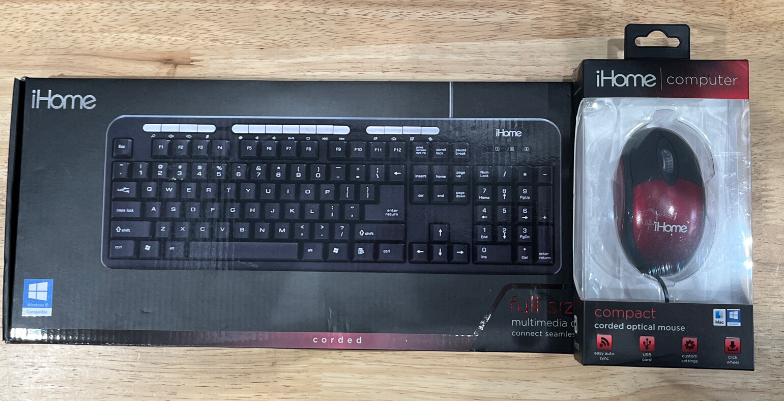iHome Wired Full Size Multimedia Desktop Keyboard USB Connection with Mouse.