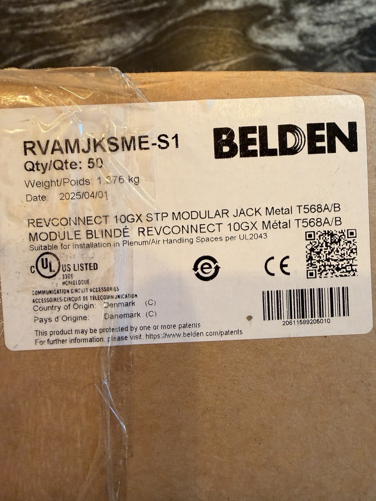Box Of 50 BELDEN RVAMJKSME-S1 SHIELDED CAT6A REVCONNECT MODULAR JACK, RJ45