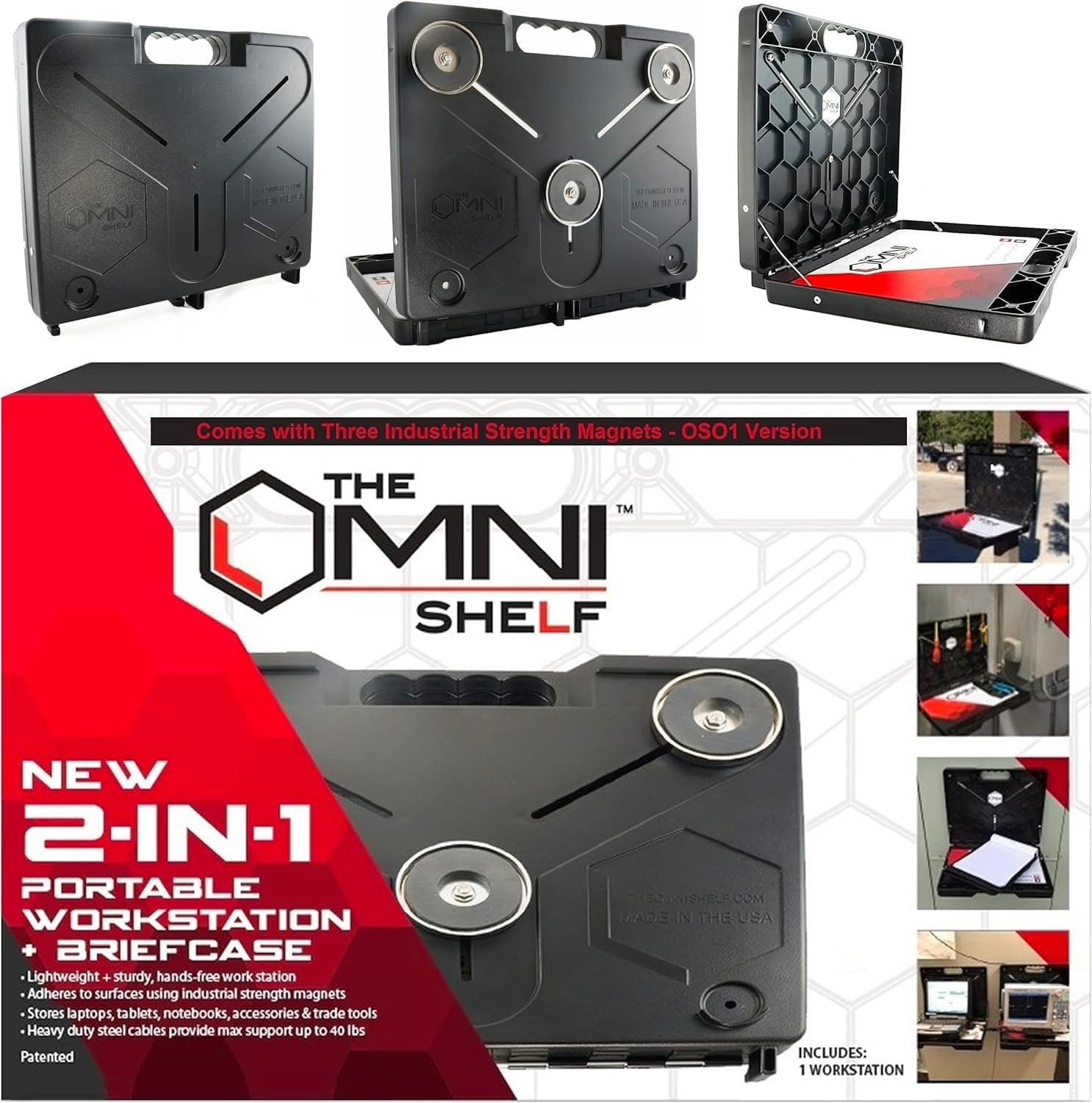 The Omnishelf Portable Workstation, Magnetic Toolbox, Laptop Stand W/ 50 Lb Capa