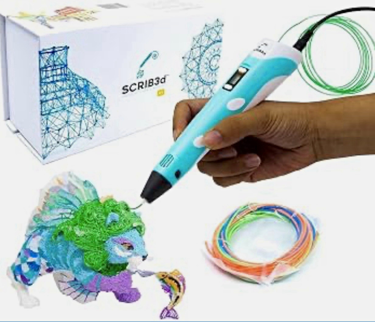 SCRIB3D P1 3D Printing Pen Kit w/ Filament, Stencil Book, USB Cable, New In Box