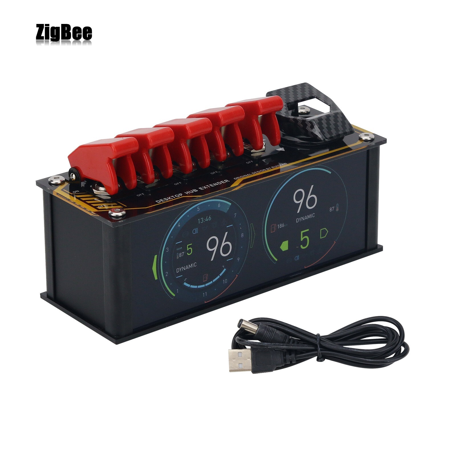 Red USB Switch USB Hub Built-in RGB Light for Desktop Retro Decoration