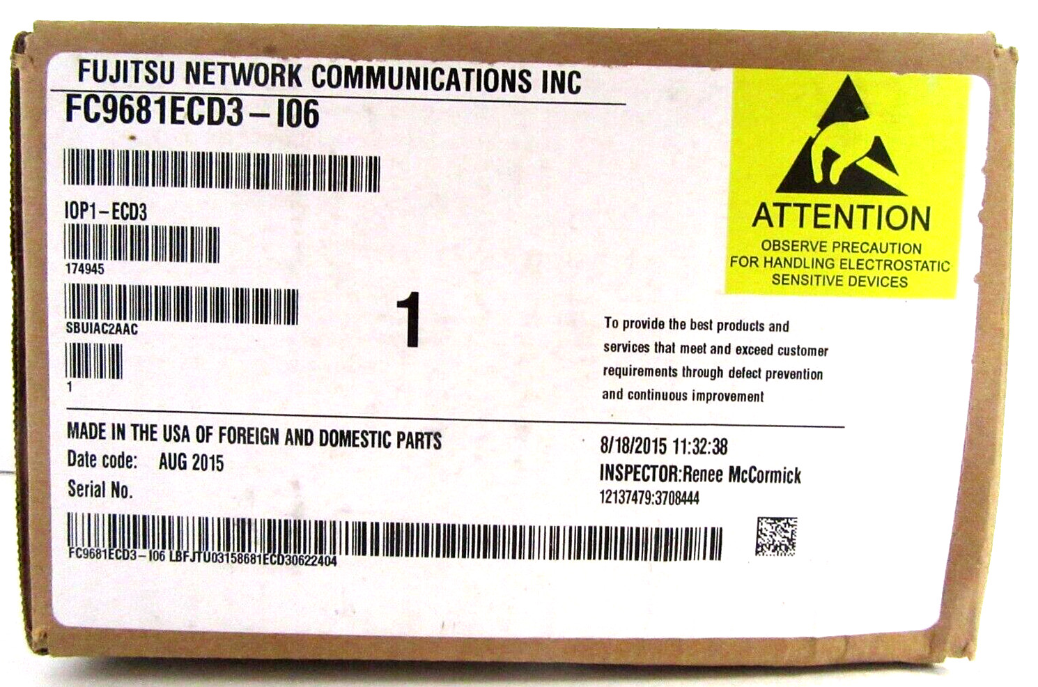 FC9681ECD3 I06 FUJITSU FLASHWAVE 4100 BACKPLANE ADAPTER UNIT SBUIAC2AAC