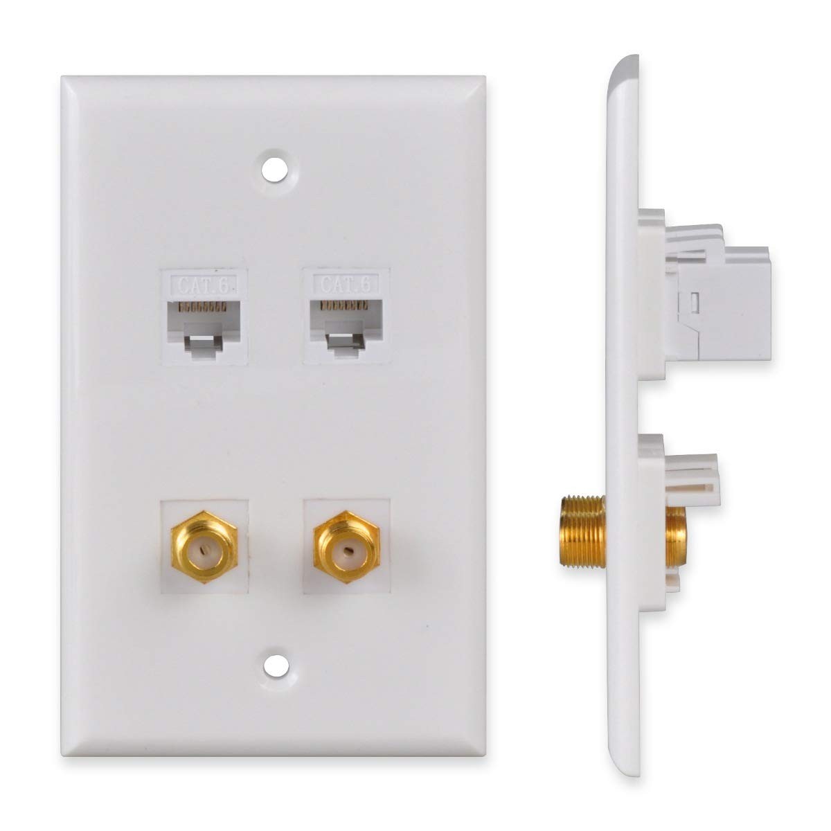Ethernet & Coax Wall Plate, Cat6 RJ45 Keystone Jack with 2 F-Type Coaxial Cable