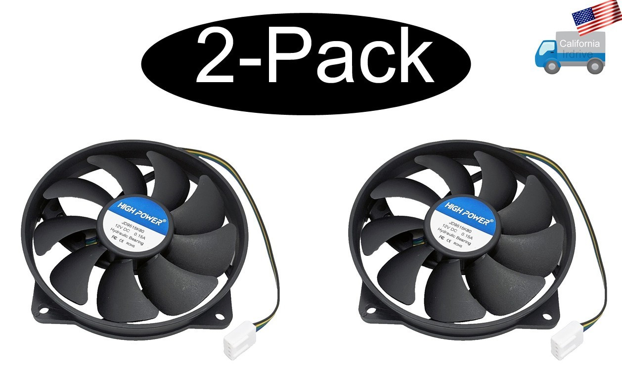 2-Pack: Low-Profile 95mm x 15mm Replacement 4-pin PWM CPU Cooler Fan, 80mm Frame
