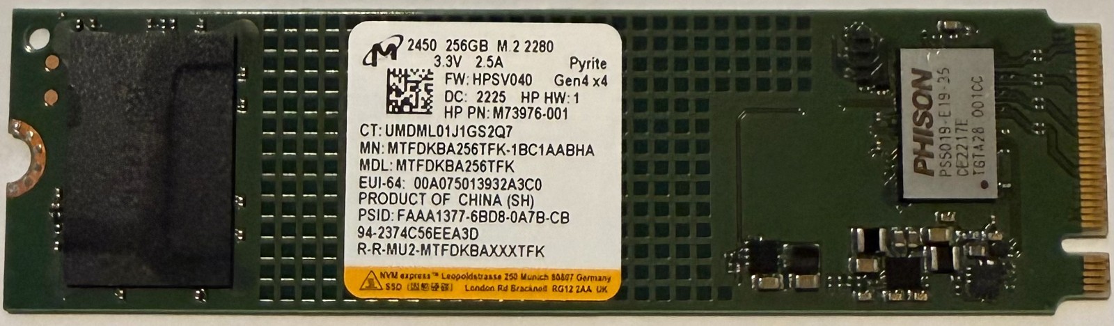 Micron 2450 Pyrite 256GB NVMe PCIe - MTFDKBA256TFK