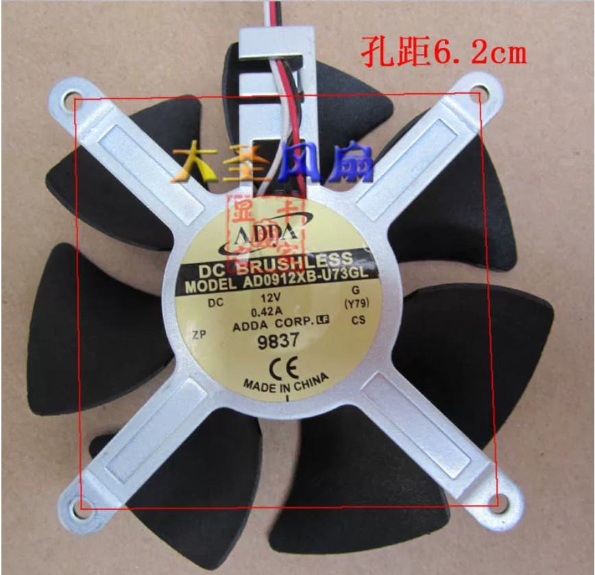 Graphics Card Fan AD0912XB-U73GL Hole Spacing 6.2cm For GALAX GT260+