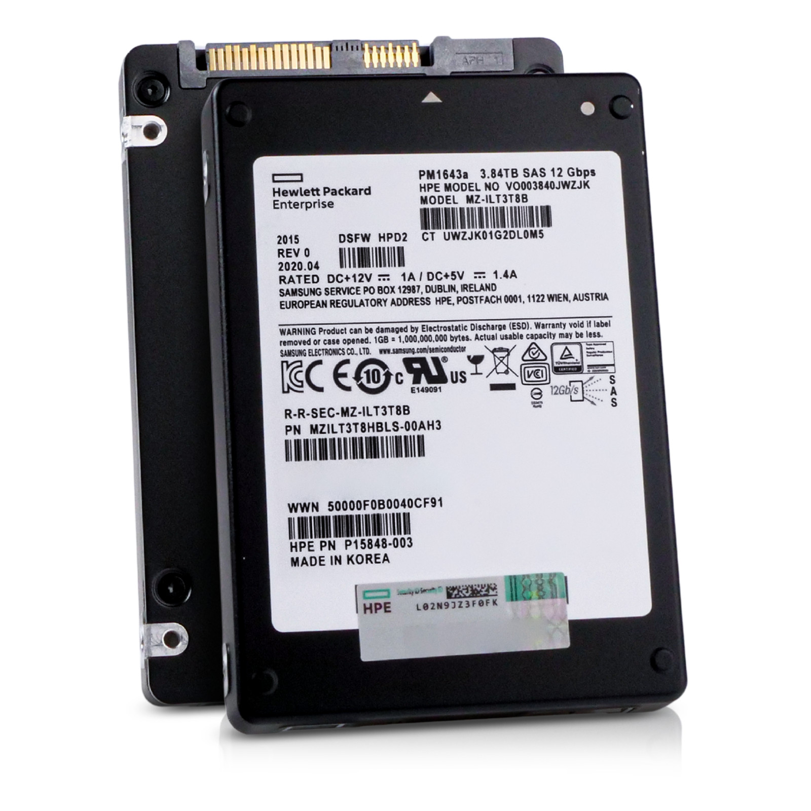 HP/Samsung PM1643a 3.84TB MZILT3T8HBLS SAS 12Gb/s 3D TLC 1 DWPD 2.5" SSD