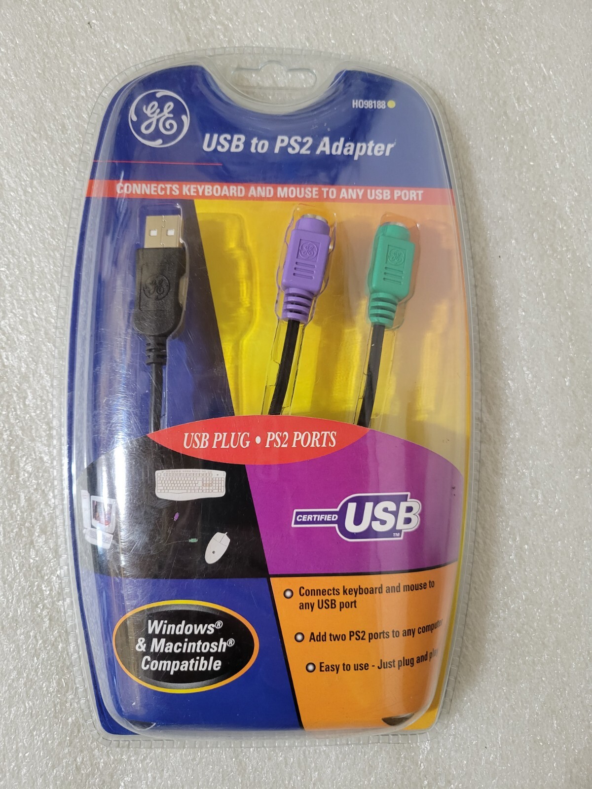 GE USB to PS2 Adapter H098188 - Add 2 PS2 ports to any computer