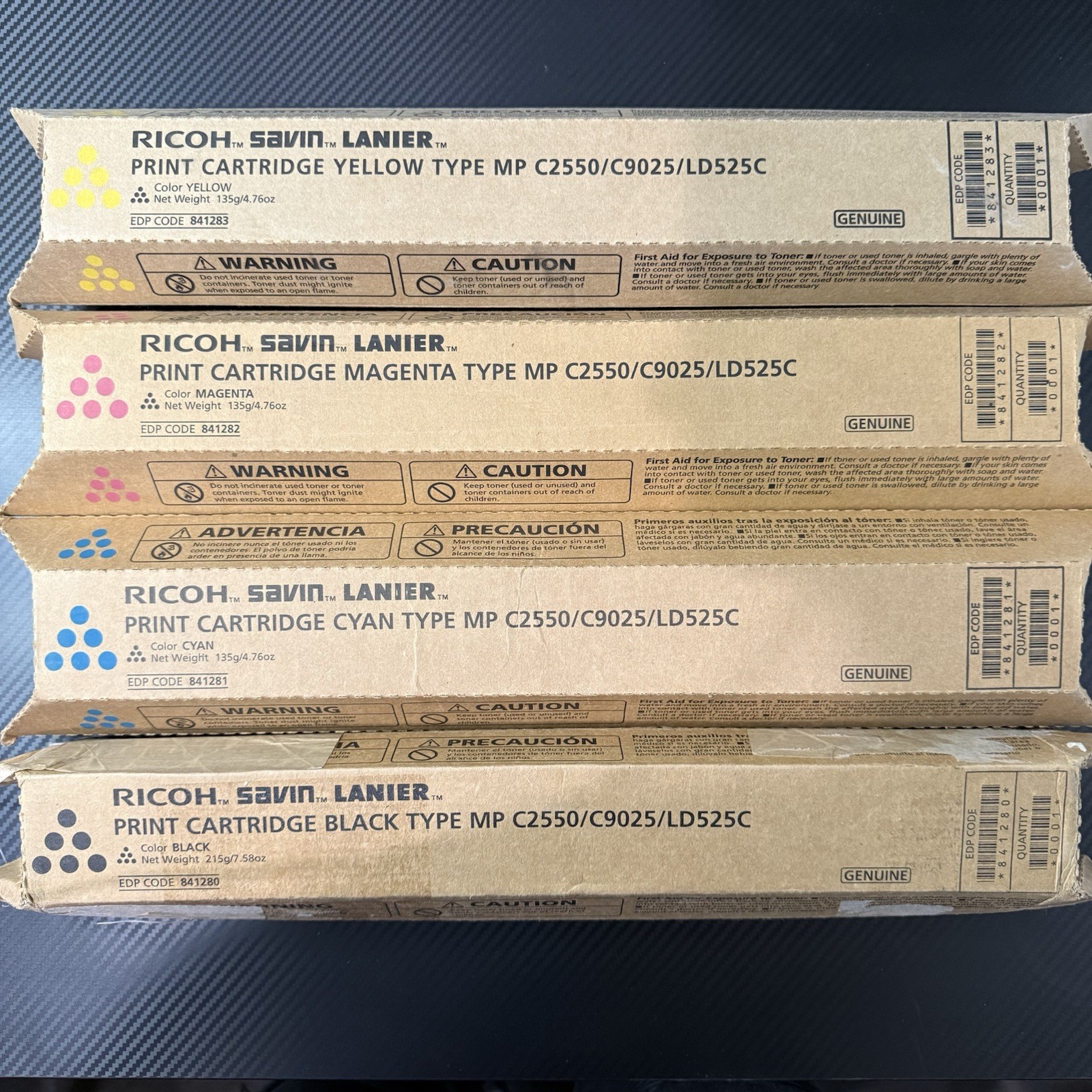 Ricoh 841280 841281 841282 841283 Complete Toner Set KYCM for MP C2030 MP C2050