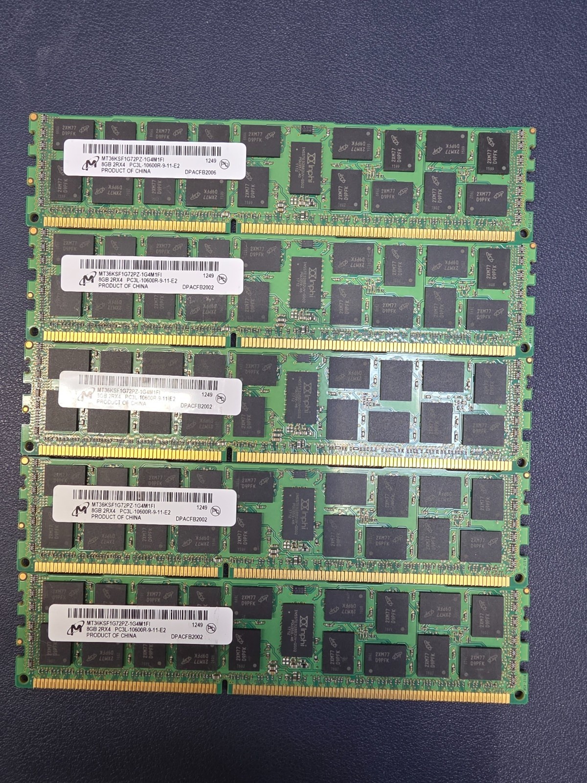 Lot of 5 Micron 8GB 2RX4 PC3L-10600R-9-13-E2 ECC Server Memory MT36KSF1G72PZ