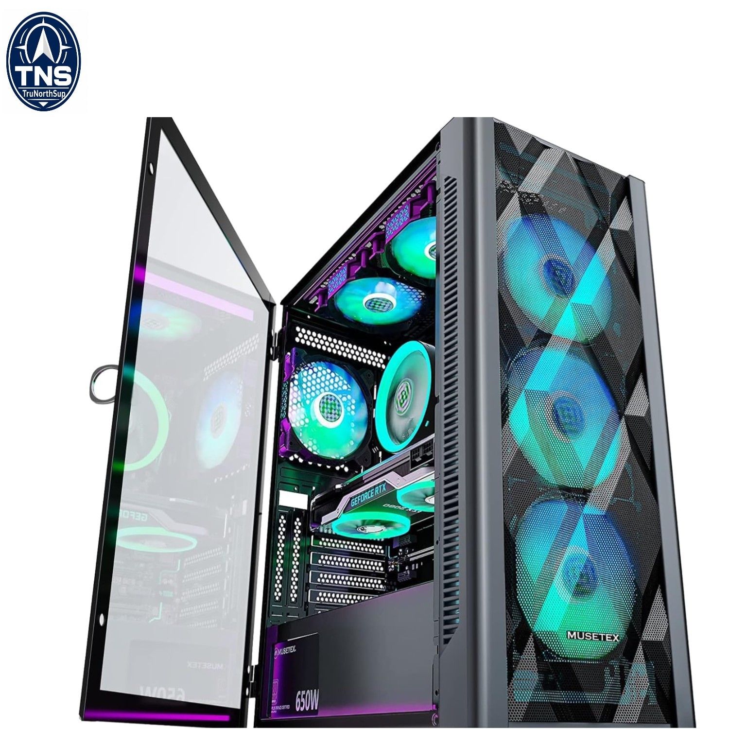 ATX PC Case Gaming Mid-Tower 6 PWM ARGB Fans Glass Side Panel USB 3.0 Black NN8