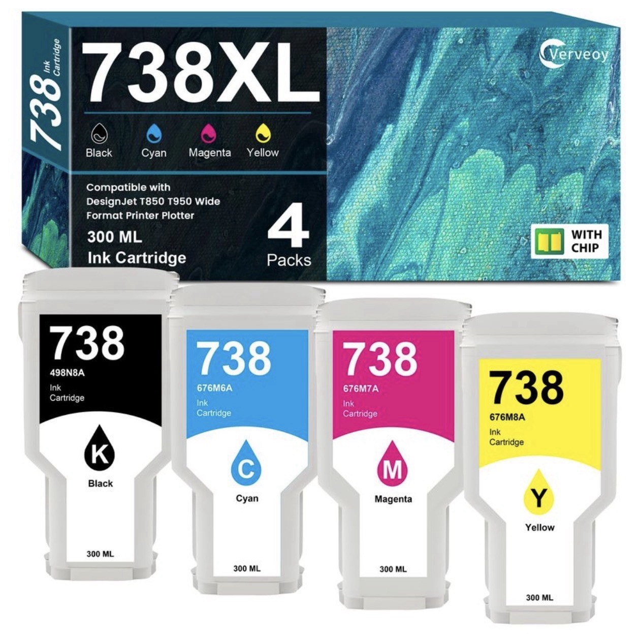 738 738XL Ink Cartridges 4Pack with Chip Replacement