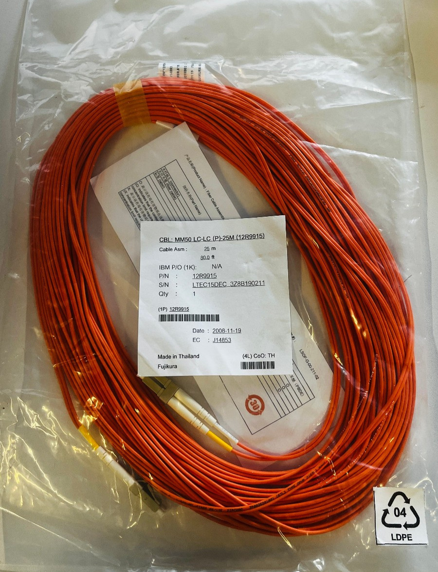 IBM 12R9915 25 Meter OM3 LC-LC Fiber Cable Multimode 16Gb Duplex 50/125 Orange