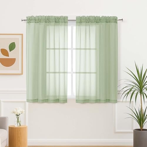  Sheer Curtains 45 Inch Length 2 Panels Set 42"W x 45"L (Pack of 2) Light Green
