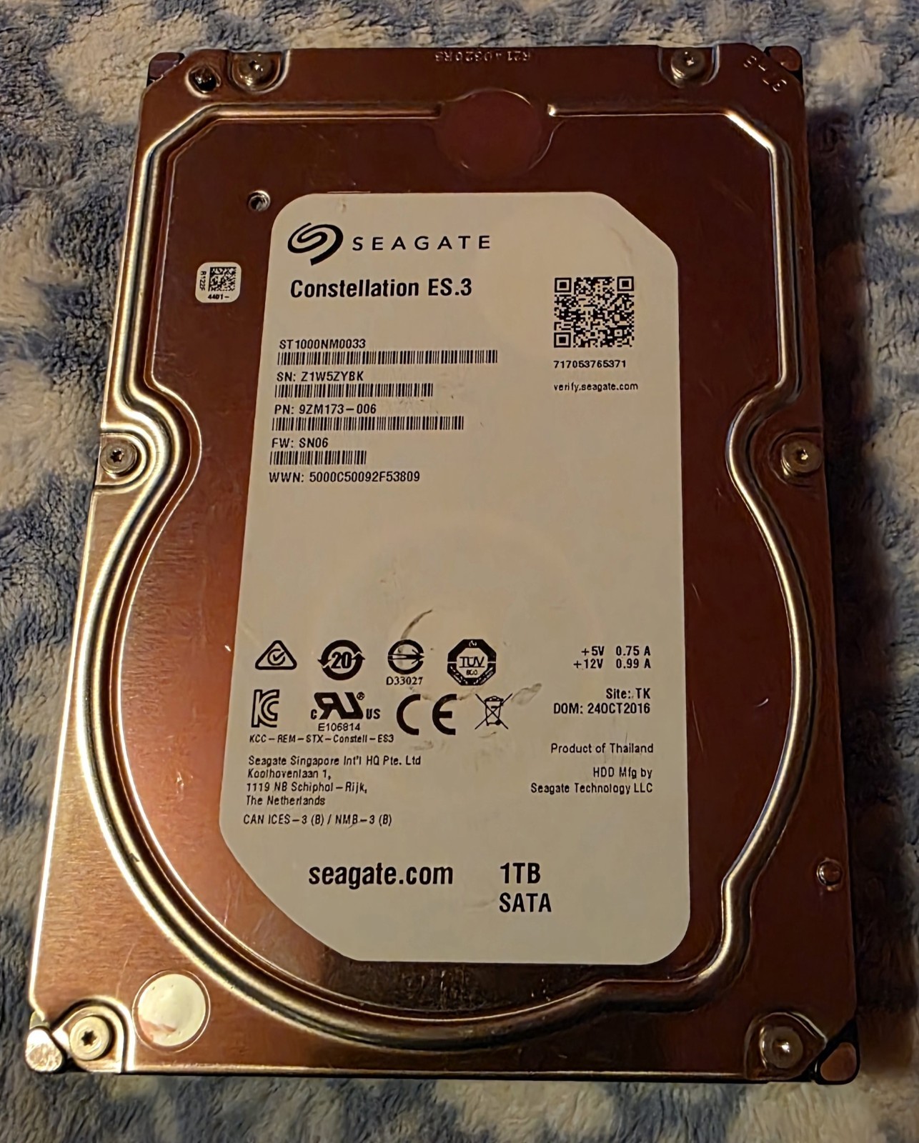 SEAGATE ES.3 ST1000NM0033 1TB SATA HARD DRIVE P/N:9ZM178-004 F/W:SN04