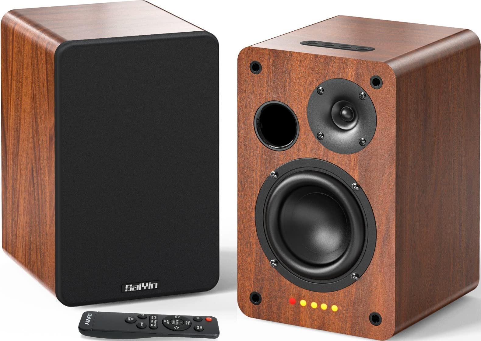 Saiyin Bluetooth Bookshelf Speakers, 40W X 2 Powered TV 4 Inch Woofer, WOODEN