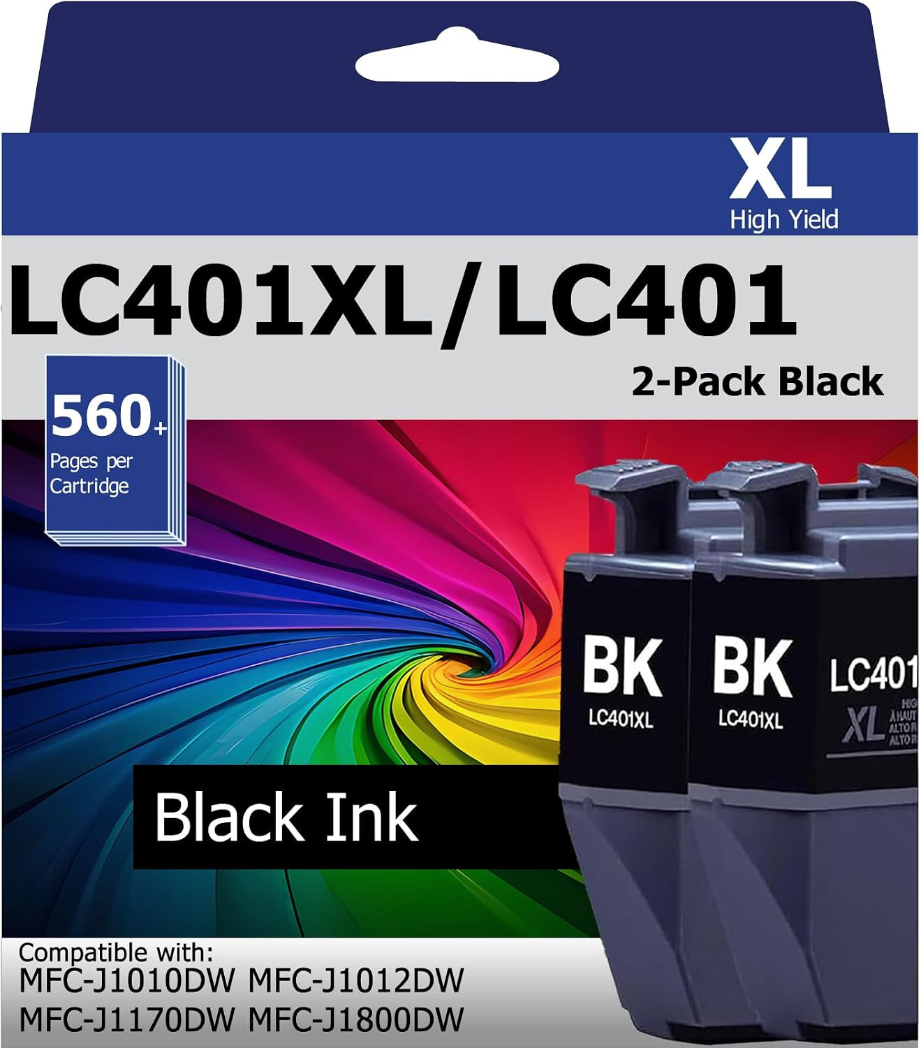 LC401XL LC401 Black Ink Cartridges 2-Pack Compatible with Brother MFC-J1010DW MF