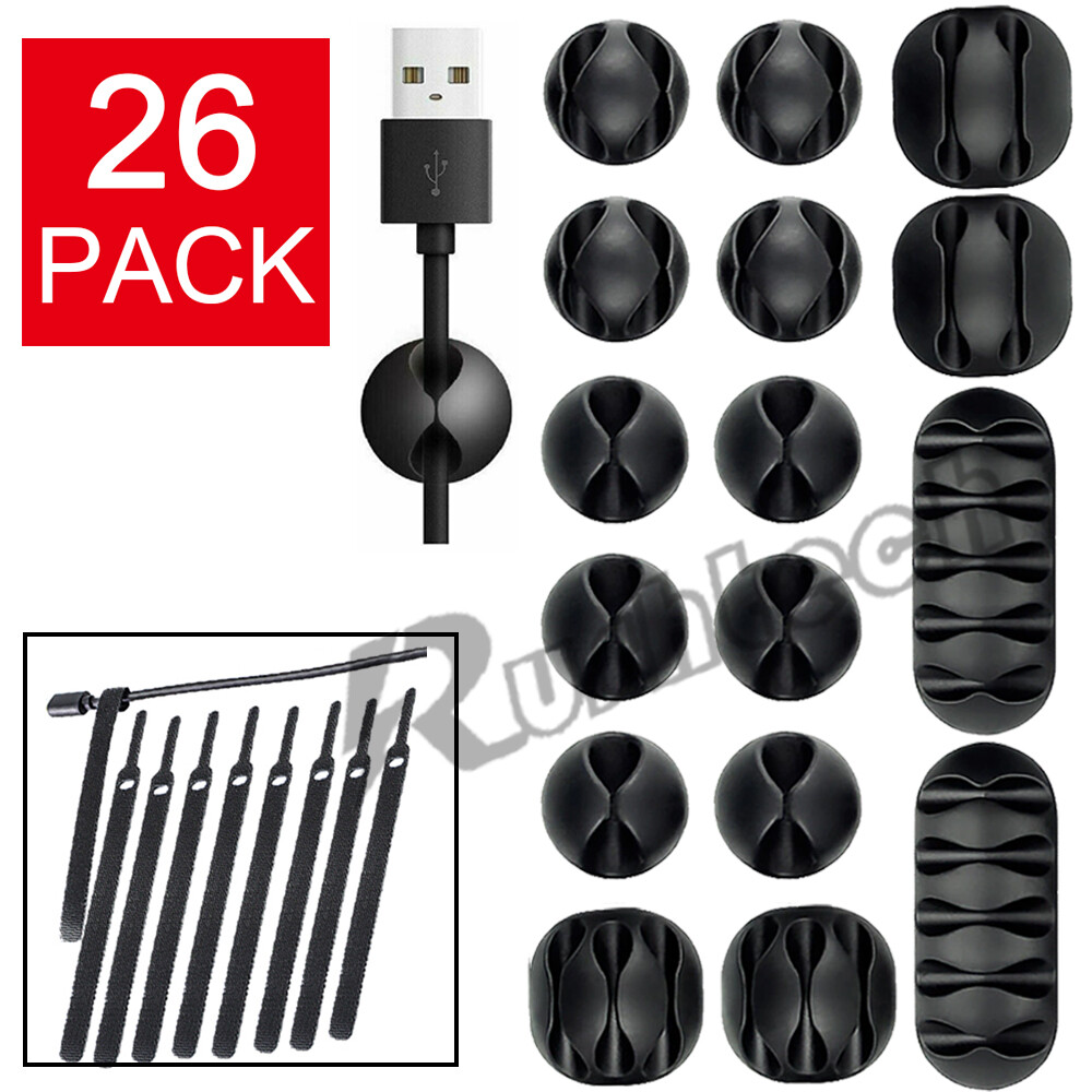 26 Pcs Cable Clip Cord Management Wire Tie Holder Organizer Clamps Self-Adhesive