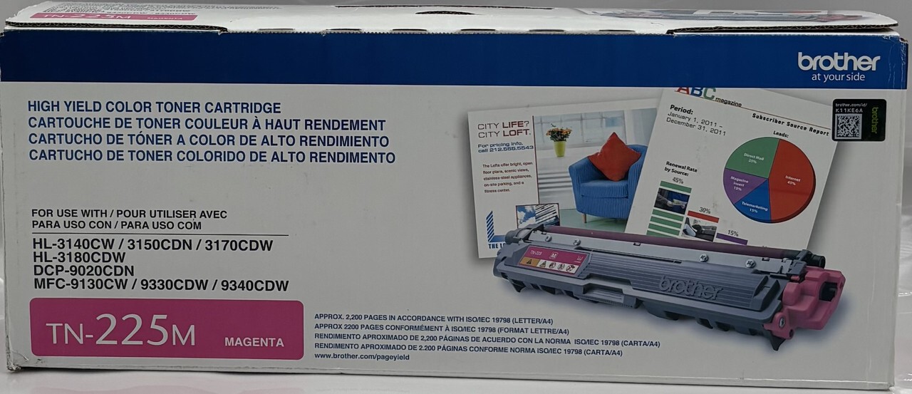 BROTHER GENUINE TN-225M HIGH YIELD COLOR TONER CARTRIDGE GENUINE MAGENTA