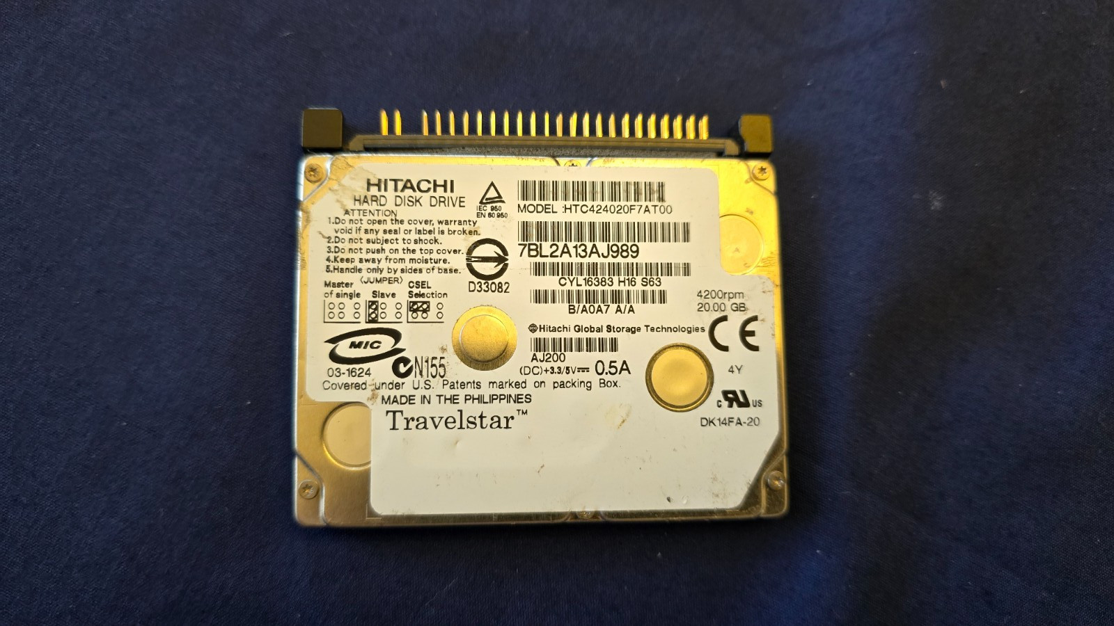 Hitachi HTC426020G7AT00 08K1532 IPOD ThinkPad 1.8 inch 20gb Hard Drive (TESTED)