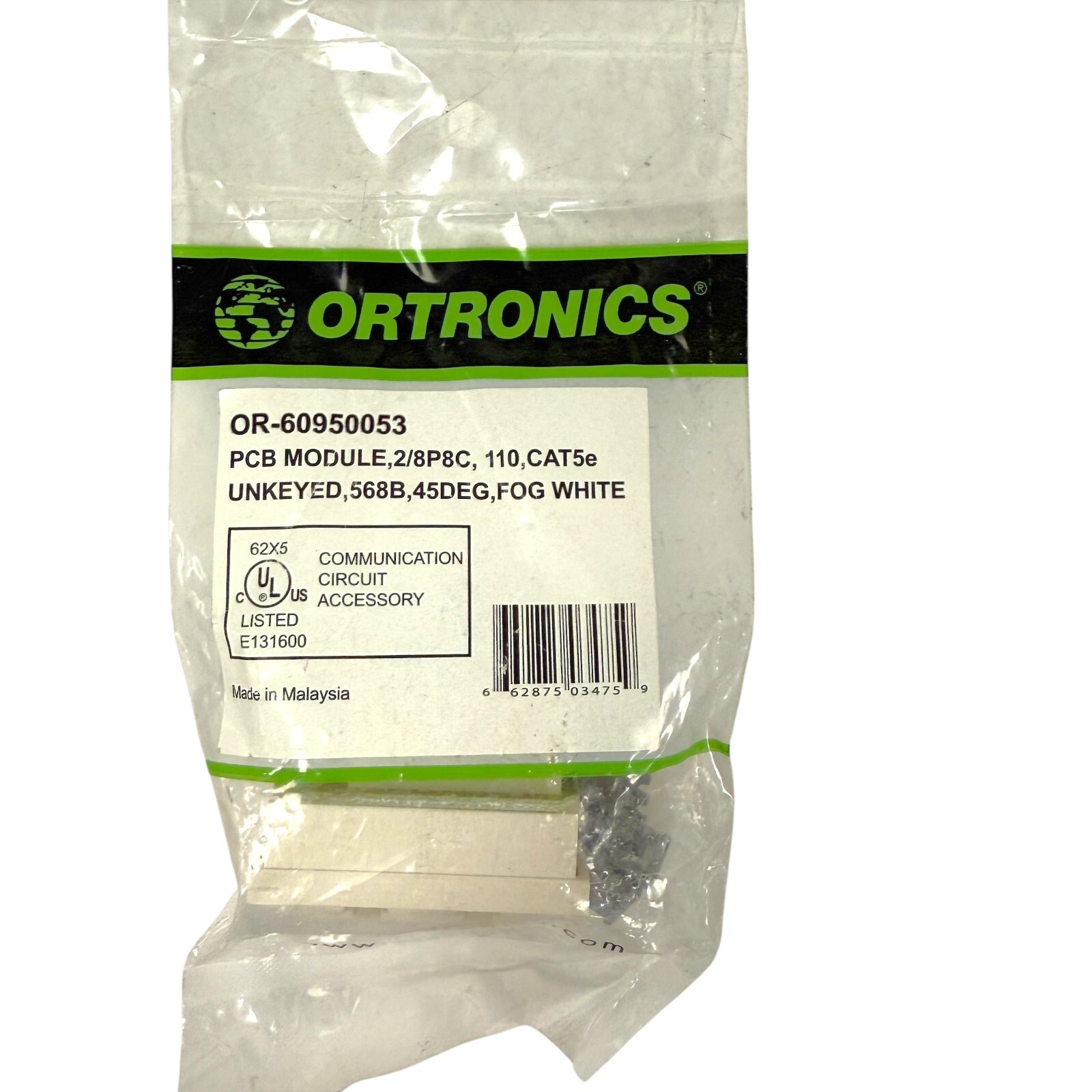 Ortronics OR-60950053 Series II Cat 5e 568B 2-Port PCB Module 45 Deg, Fog White