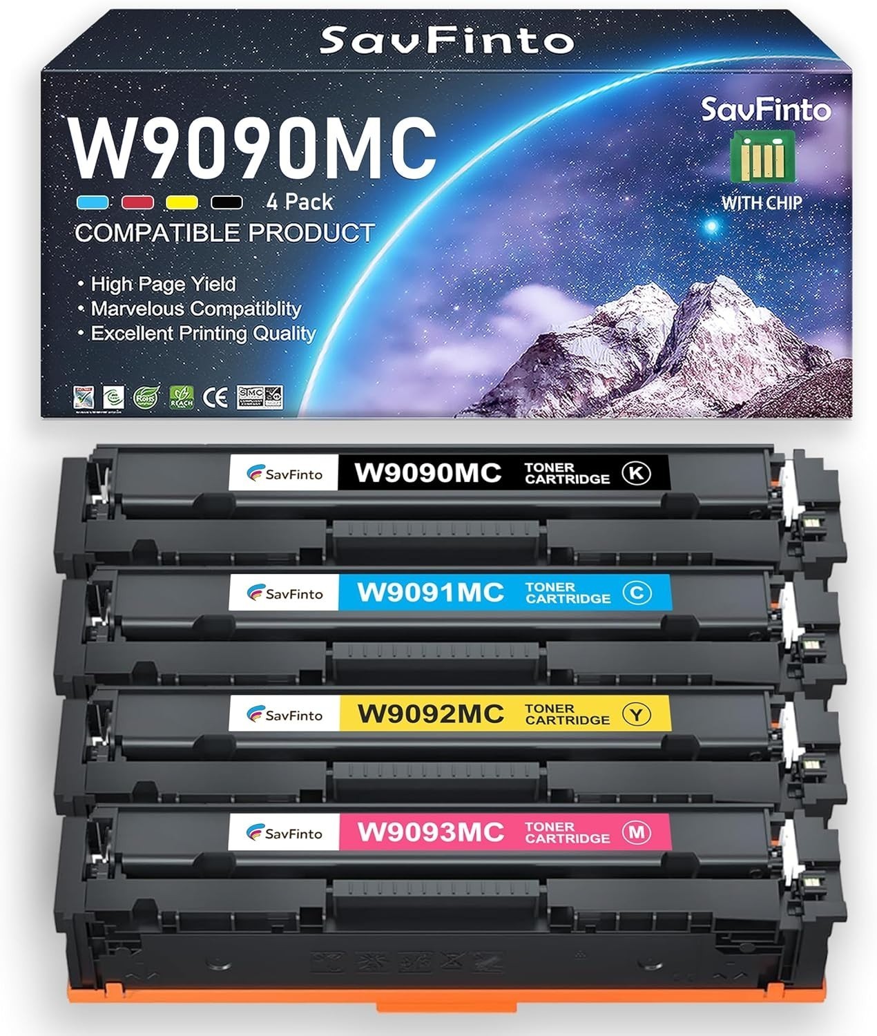 W9090MC Toner Cartridges For E45028dn -  W9091MC W9092MC W9093MC 4 Pack 