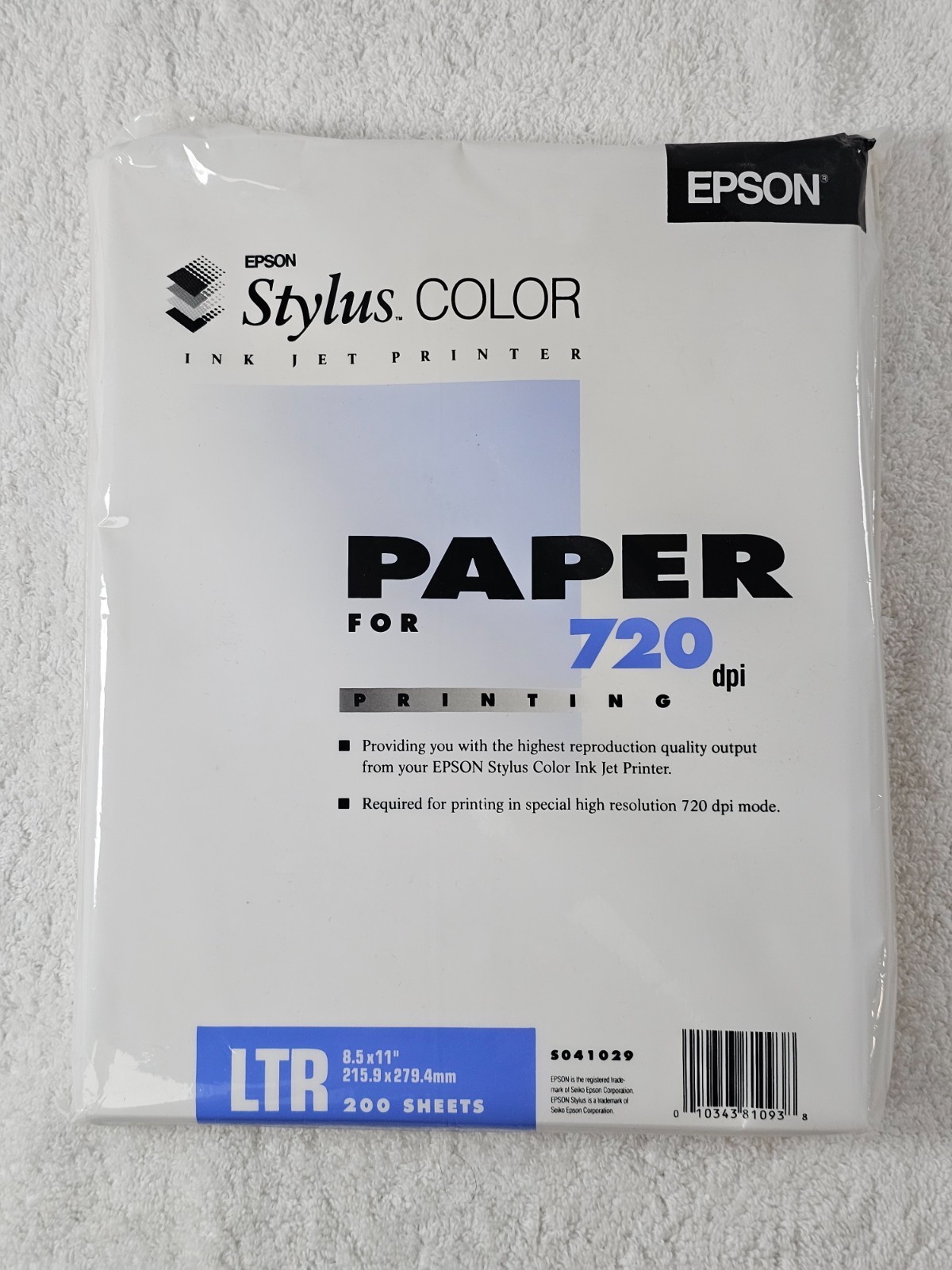 Epson Stylus Paper S041029 Ink Jet Super Mode 720 dpi 8.5 x 11", 200 Sheet