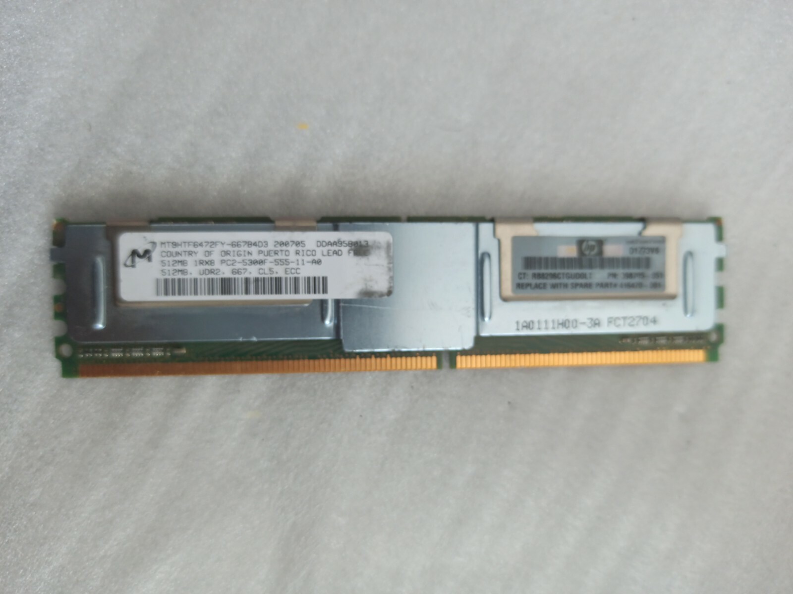HP 512MB RAM 667MHZ 1Rx8PC2-5300F-555-11-A0  MT9HTF6472FY-667B4D3