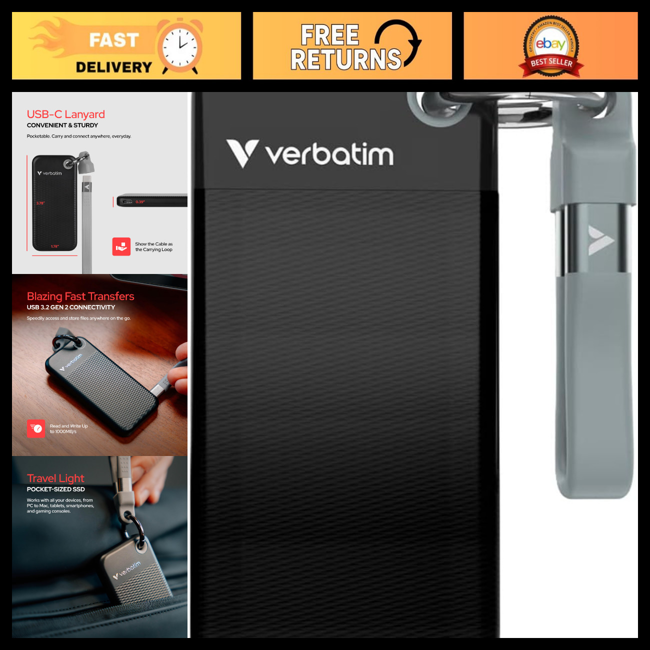 512GB External SSD USB 3.2 Gen 2 Portable Drive, Up to 1000MB/s Speed, Fast Stor