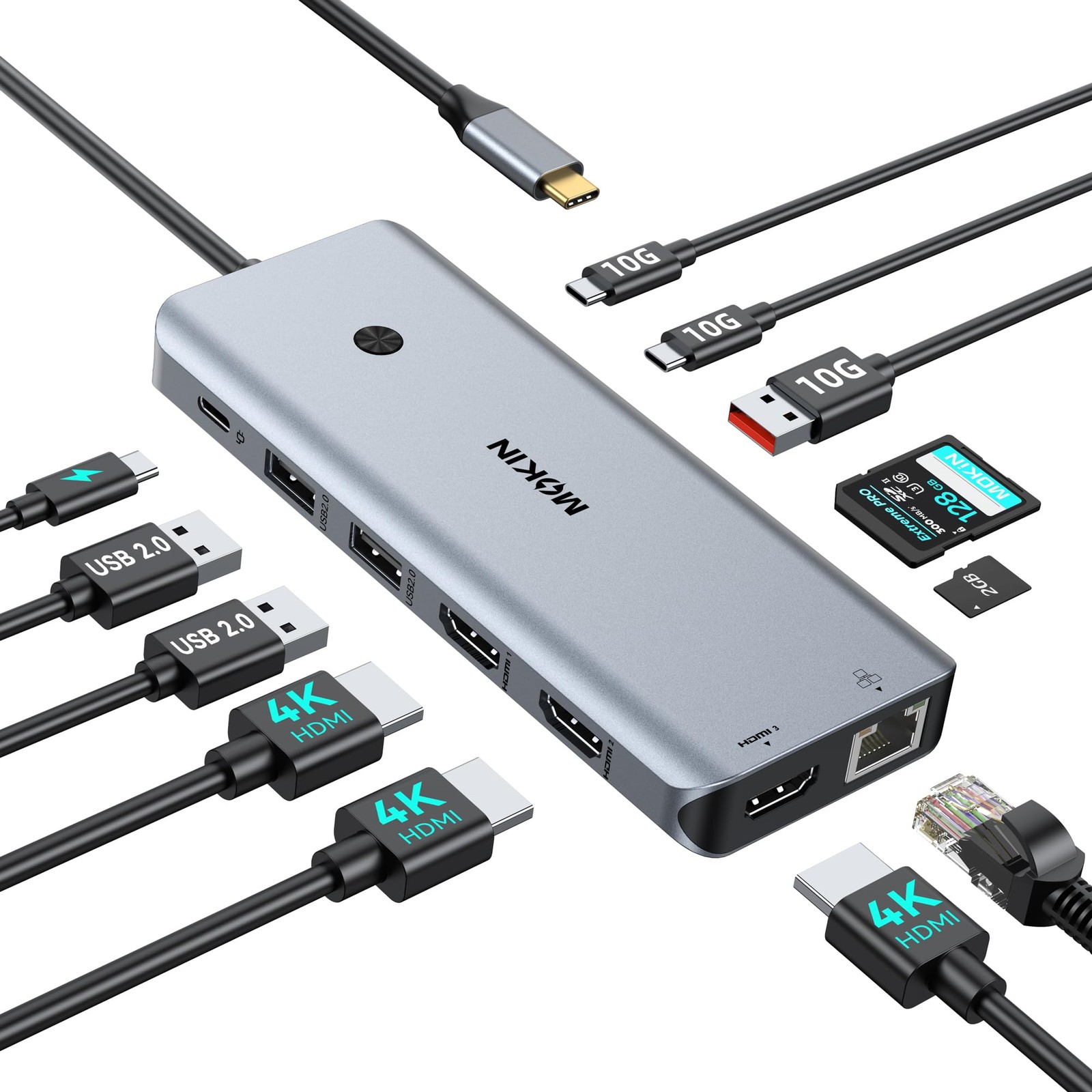 MOKiN USB C Docking Station 3 Monitors,3 HDMI 12-in-1 with 3 HDMI, 13 IN 1-A