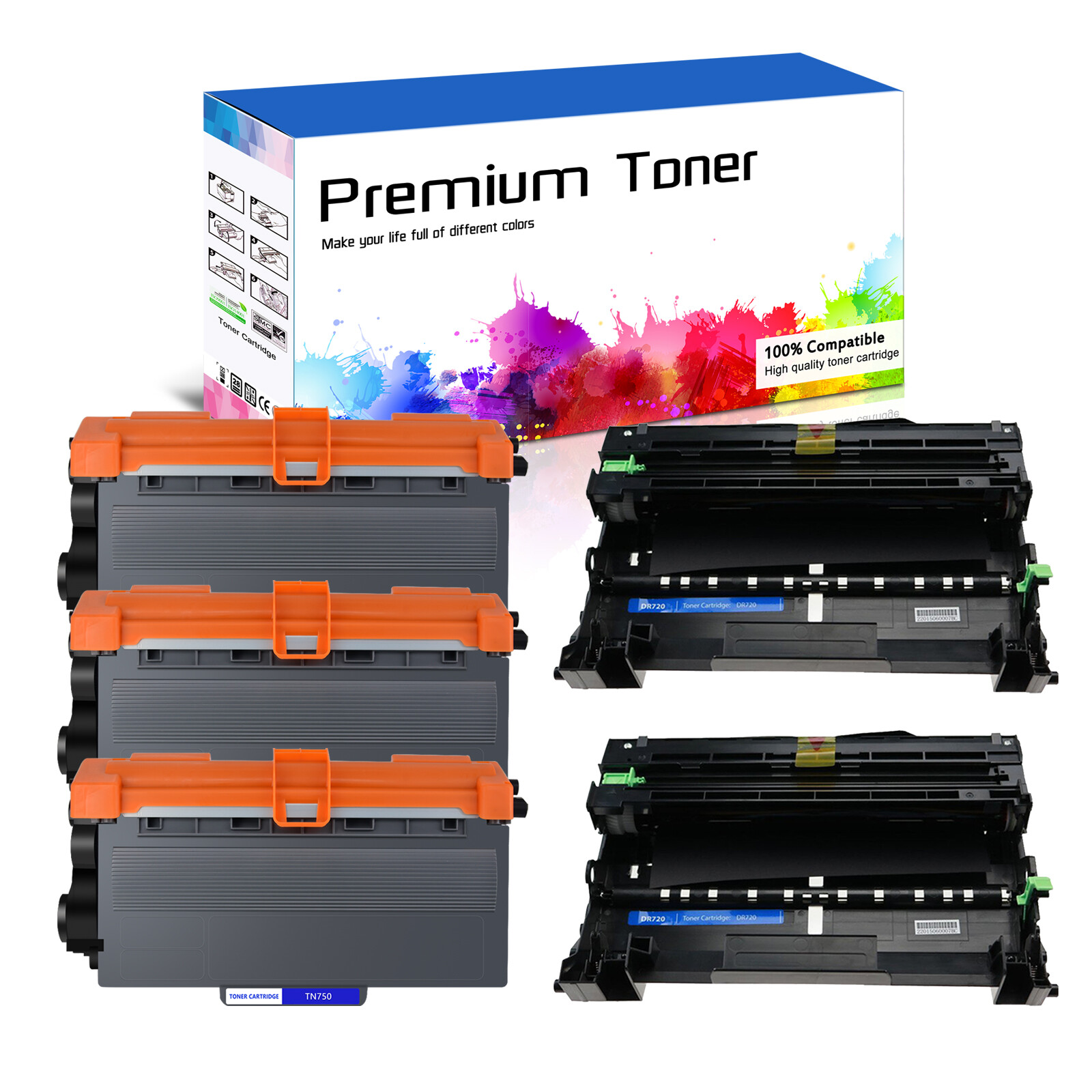 3PK TN750 Toner+2PK DR720 Drum for Brother HL-5470DWT HL-6180DWT MFC-8810DW