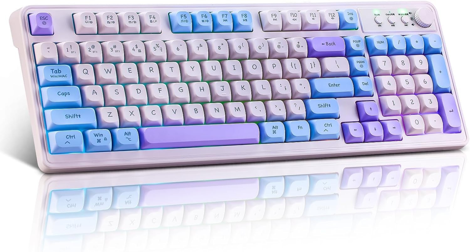 Guiheng Gaming Keyboard,Tri-Mode BT/2.4GHz/Type-C Wireless RGB Backlit Gaming