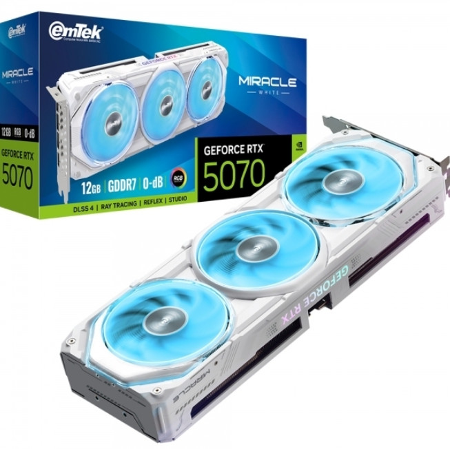 emTek GeForce RTX 5070 MIRACLE WHITE D7 12GB / Gaming Graphics Card / Express