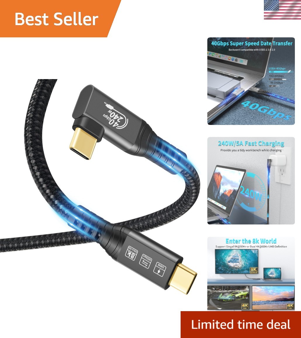 90-Degree USB C to USB C Cable - 2M, 8K@60Hz & Fast Charging Technology